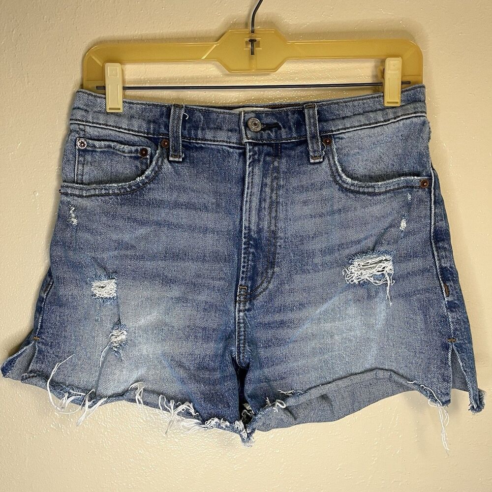 Abercrombie & Fitch High Rise 4” Short 28 Sz 6 Blue Jean Slit Side Cut Off